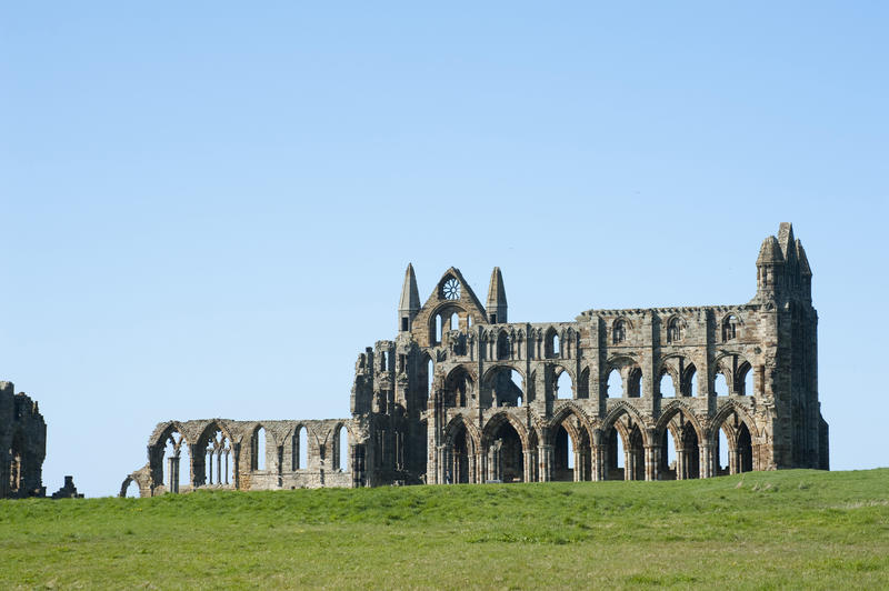 Ruins of Whitby Abbey, England, a Benedictine monastery destroyed during the reign of King Henry VIII