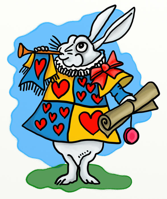 <p>Cartoon version of the white rabbit from Alice in Wonderland.</p>
