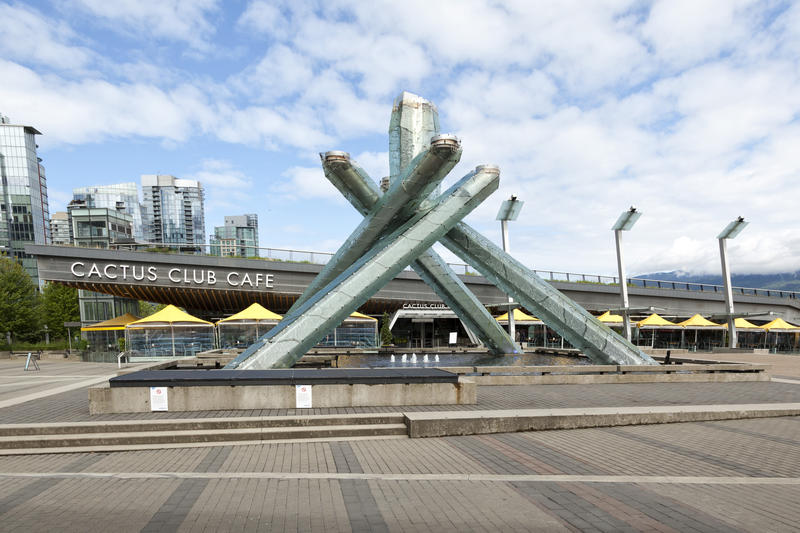 <p>Winter Olympic torch at its permanent display site in Canada Place, Vancouver, British Columbia</p>
