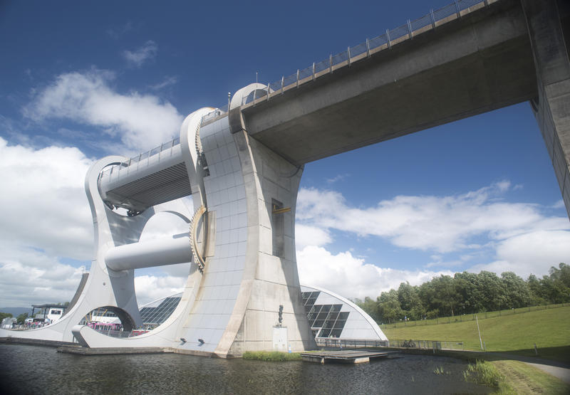 Detail of the Falkirk Wheel, Scotland, a rotational boat lift and popular tourist attraction