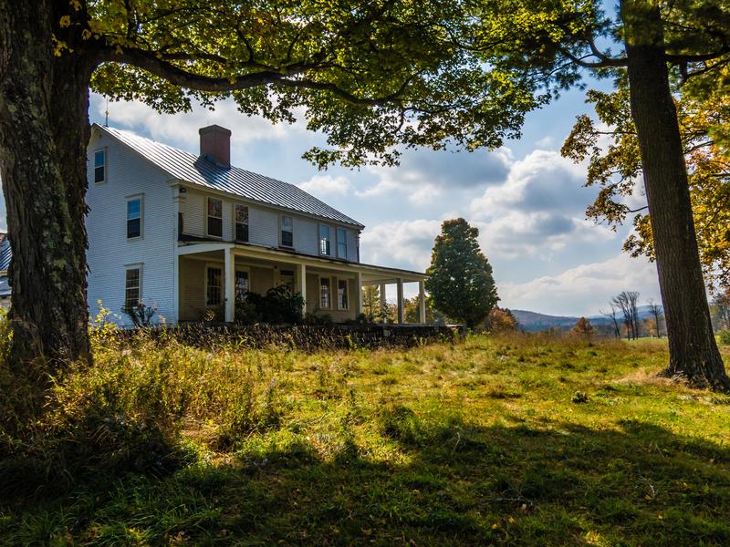 <p>Enchanted farm house on a sunny Autumn morning in rural central Vermont.</p>