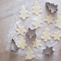 13150   Overhead view of unbaked tree shaped cookies