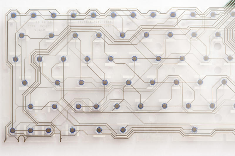 Flexible circuit layout inside computer keyboard, full frame image