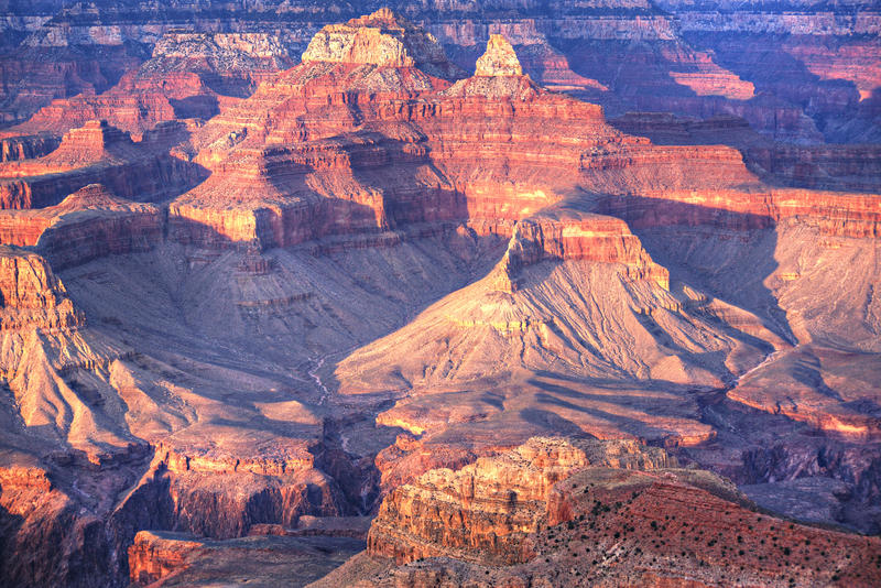 <p>During evening the interior of the Grand Canyon displays vivid hues.&nbsp;&nbsp;&nbsp; This view is from the South Rim.&nbsp; Yavapai and Mather Points are nearby.</p>

<p><a href="http://pinterest.com/michaelkirsh/">http://pinterest.com/michaelkirsh/</a></p>
