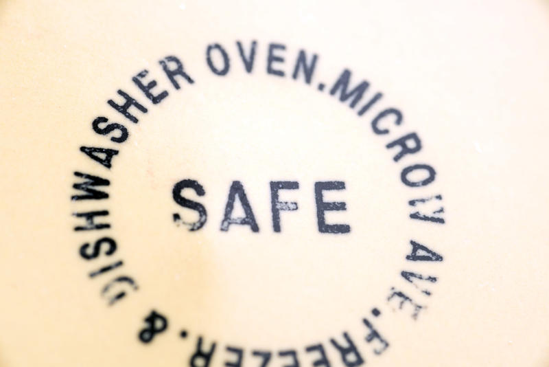 Dishwasher, Microwave Oven and Freezer Safe label stamped on Kitchenware