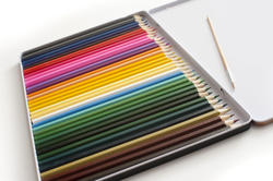 12184   Case of various colored pencils and brush