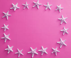 13107   Oval white starfish frame on colorful pink