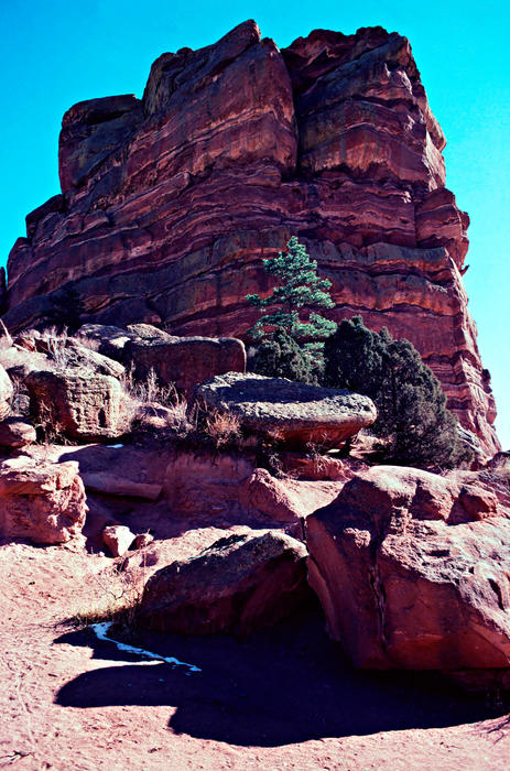<p>This is the western face of Ship Rock at Denver, Colorado's Red Rocks Amphitheatre circa 1981.</p>