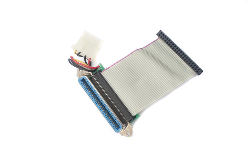 SCSI connector with molex power plug isolated on white background