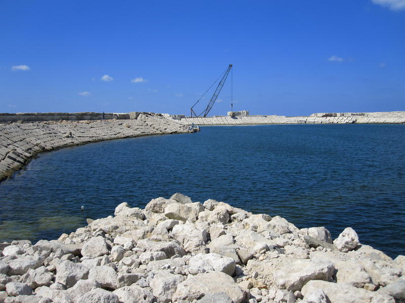 <p>construction of sea defences</p>
