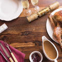 17192   Thanksgiving dinner with turkey on wooden table