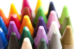 11946   Close up of numerous colorful wax crayon tips