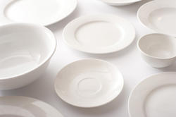 17164   Assorted clean white plates, saucers and bowls