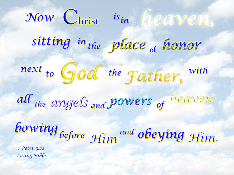 <p>Clouds and sky with Bible verse saying Christ is in heaven sitting next to God</p>
Clouds and sky with Bible verse saying Christ is in heaven sitting next to God