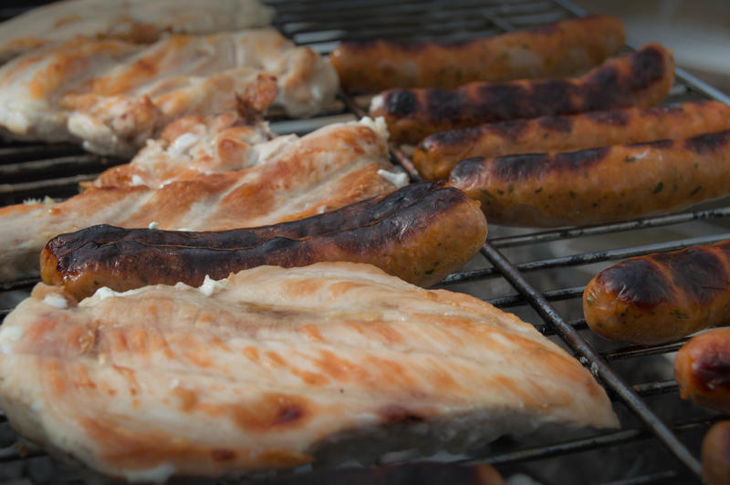 <p>BBQ with chicken and sausages cooking.</p>

<p>More photos like this on my website at -&nbsp;https://www.dreamstime.com/dawnyh_info</p>
BBQ with chicken and sausages