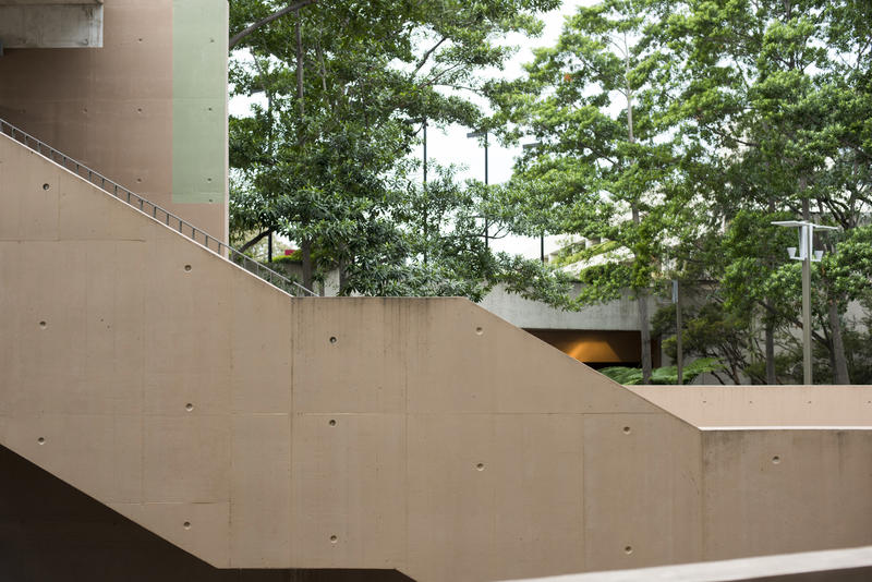 A concrete stair well exterior and outdoor, park area.
