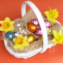 17337   Decorative Easter basket with eggs and daffodils