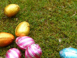 17349   Colorful chocolate Easter eggs on the ground