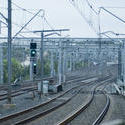 stock image 17396   Empty railway lines with green signal