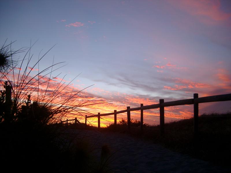 fence sunset silhouette, sand dunes near perth, WA.