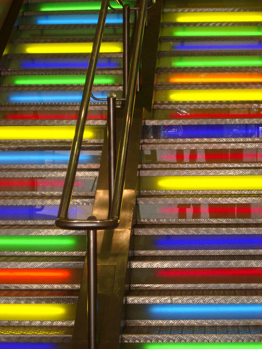 brightly coloured steps with flourescent illumination