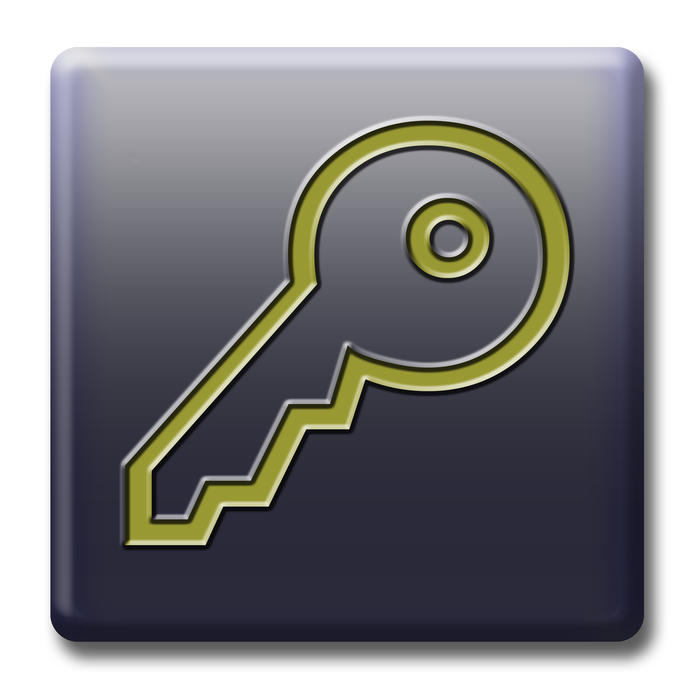 dark grey icon with a yellow/gold outline of a key
