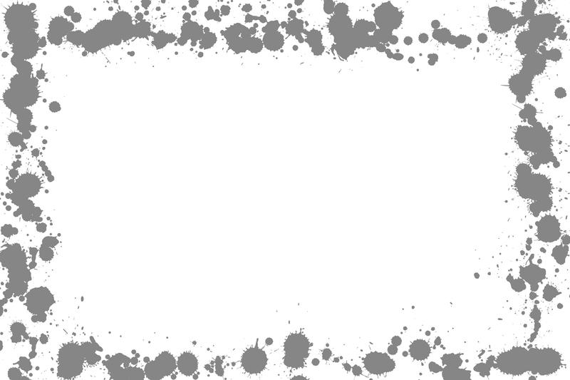 a frame composed of grey ink splats on white