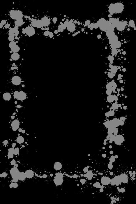 a frame composed of grey ink splats on black