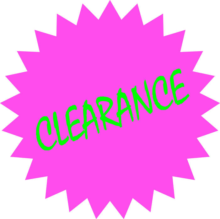 cliched sales advertising star, the word clearance in clashing pink and green