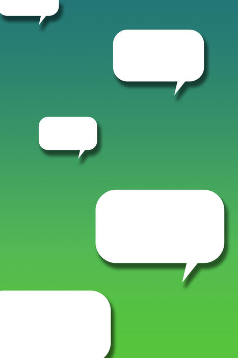 green graduated background with an array of speech bubbles: symbolic of chat, talking and discussion