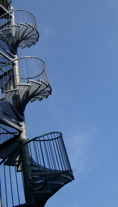 an exterior fire escape spiral staircase