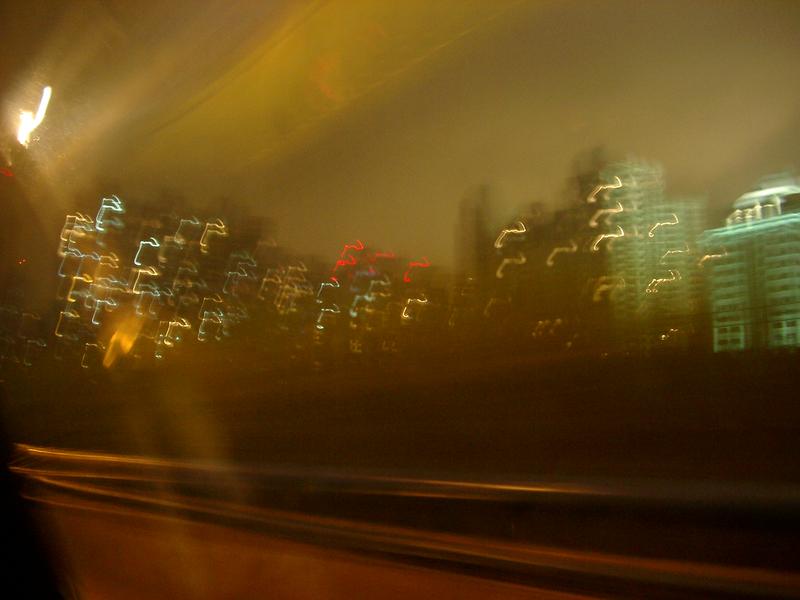abstract blur of lights from a moving car