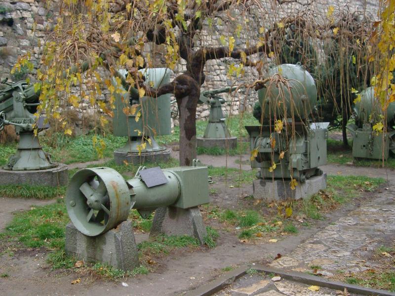 war and milirary equipment, bombs and grenade launchers in a belgrade park