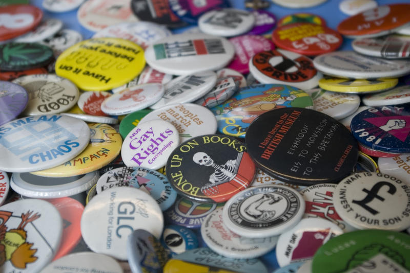 a collection of buttons (pin badges)