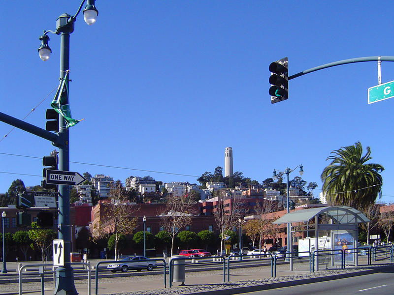 the coit tower and sanfrancisco streets