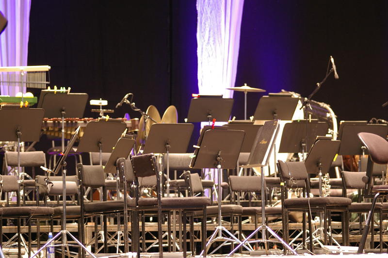 a concert stage setup for an orchestra