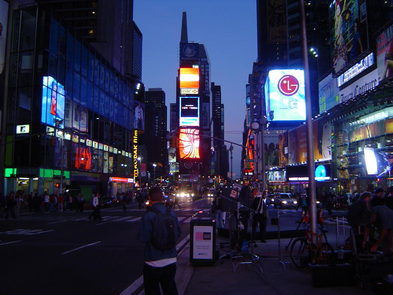 bright lights of new yorks famous times square at night