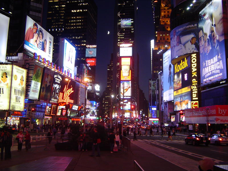 bright lights of new yorks famous times square at night