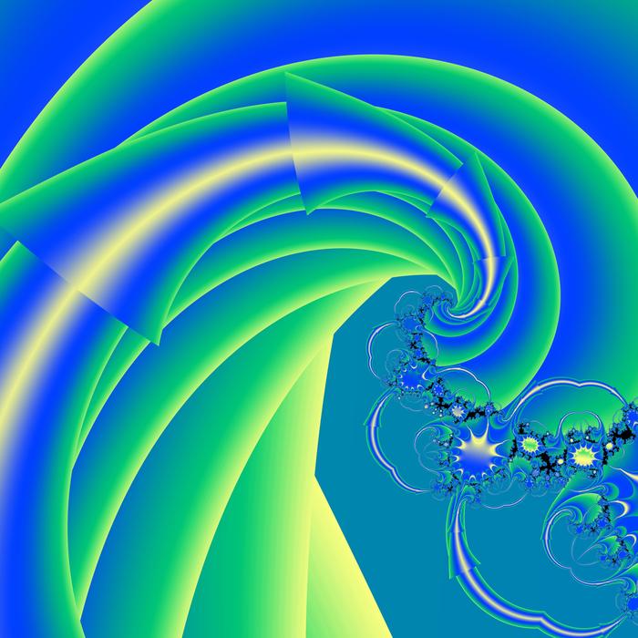 unusual computer generated bakground with curving arrows and green to blue graduated colours