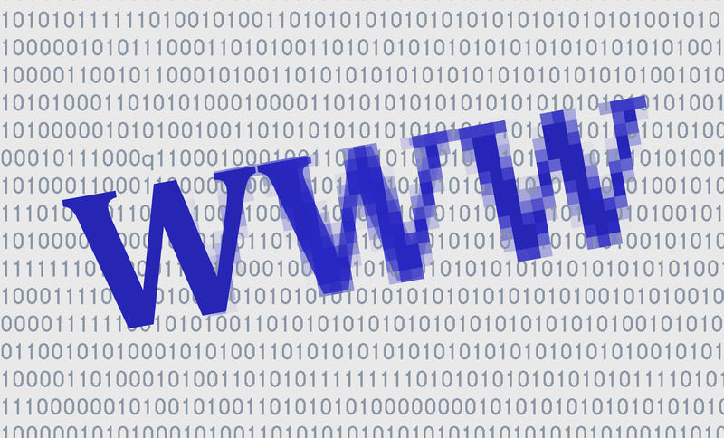 the letters www in blue (world wide web) on a background of 'digital numbers'