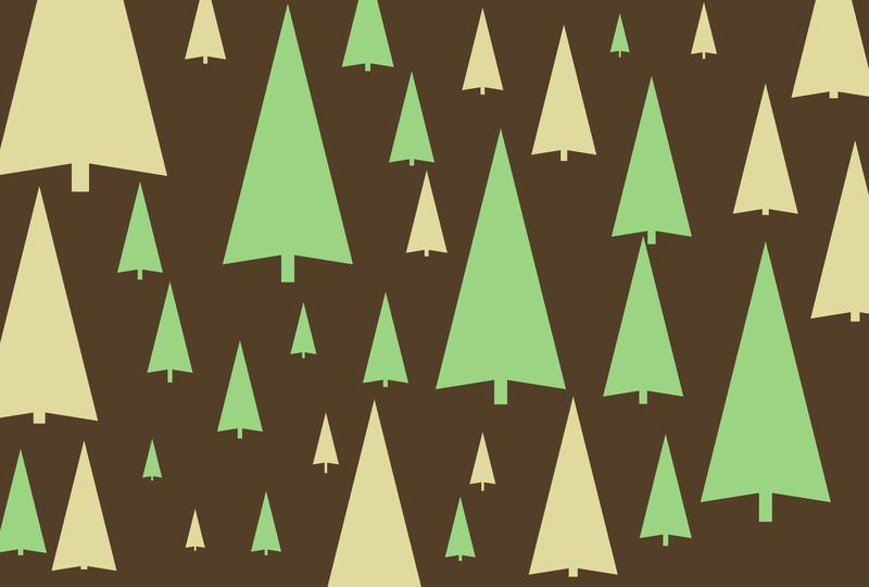 tree symbols create festive winter themed illustration with a stylish brown and green palette