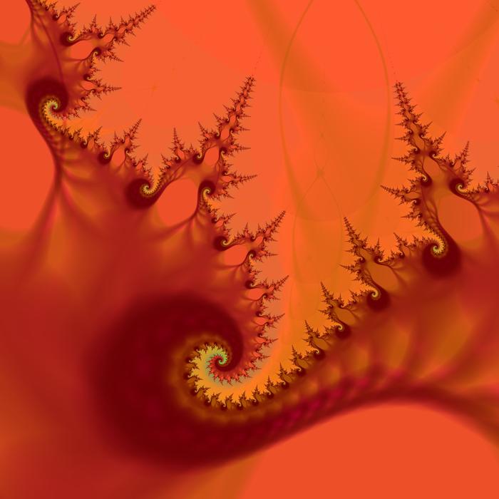 a fractal pattern illustrative of hell, fiery red and sharp pointed lines