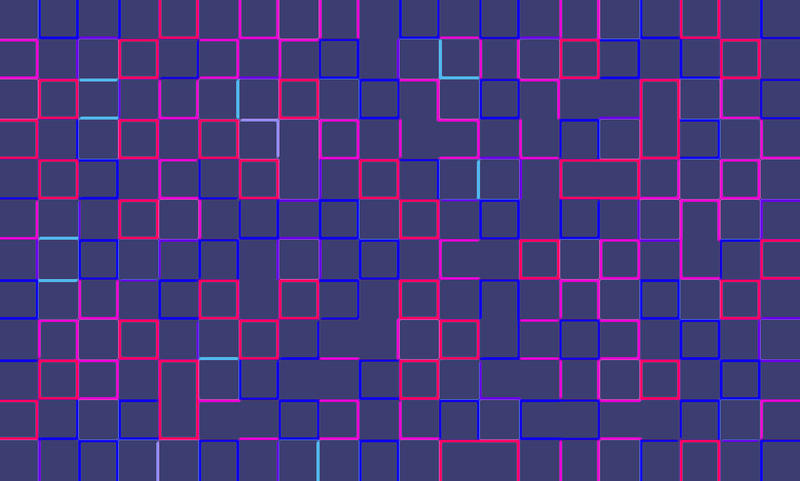 a squared grid pattern of pink cyan purple and blue squares and lines