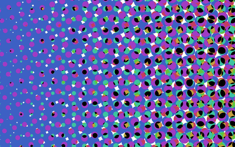 a background of flase coloured overlapping halftone circles