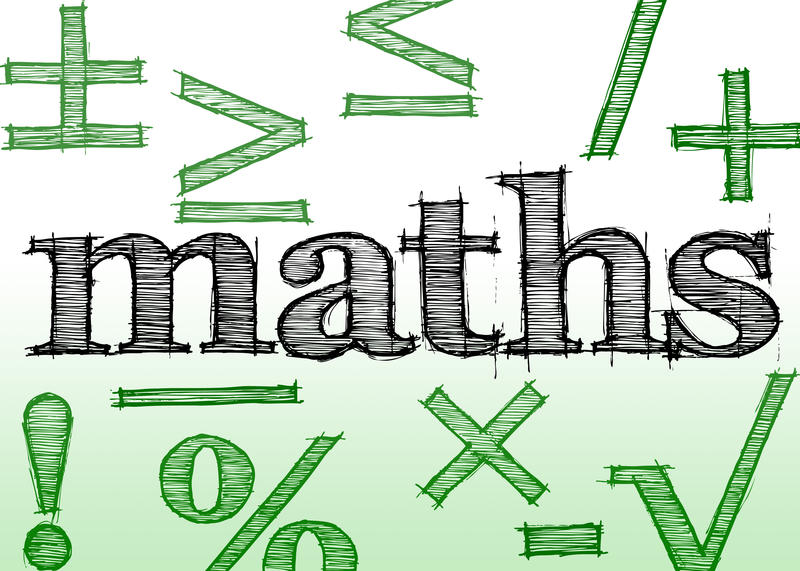 hand drawn effect lettering spelling maths and various mathematics related symbols