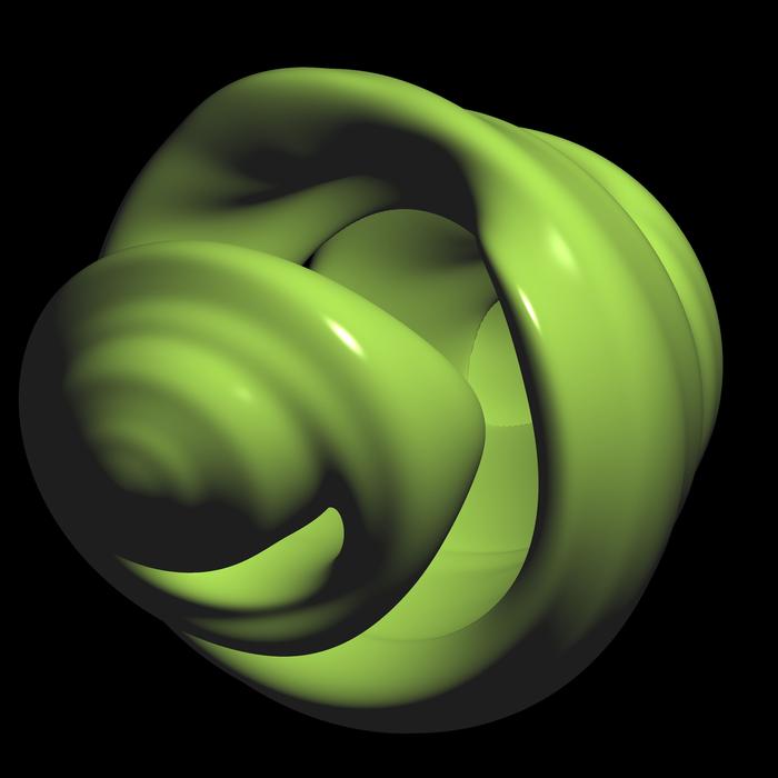 unusual computer generated 3d shape, green with a smooth reflective surface