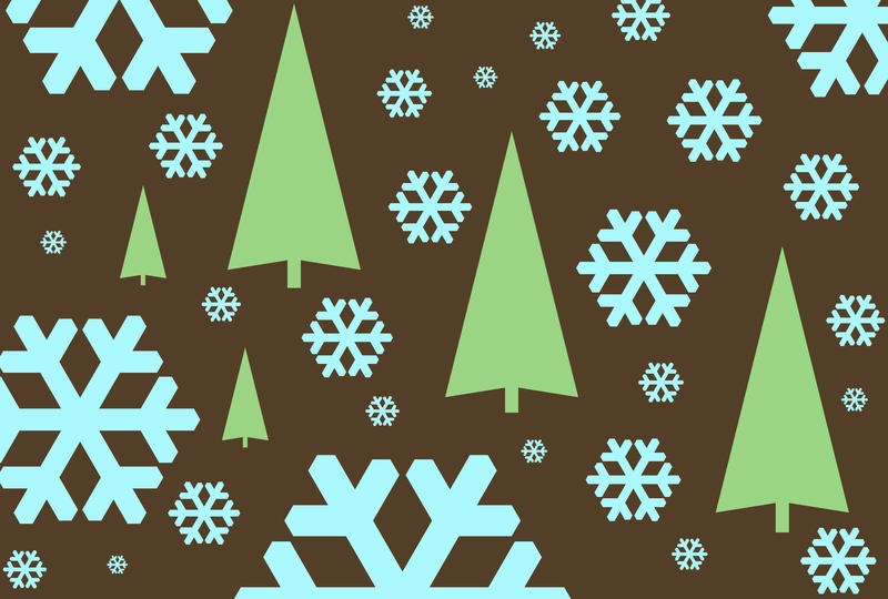 snowflake symbols and tree shapes create festive winter themed illustration