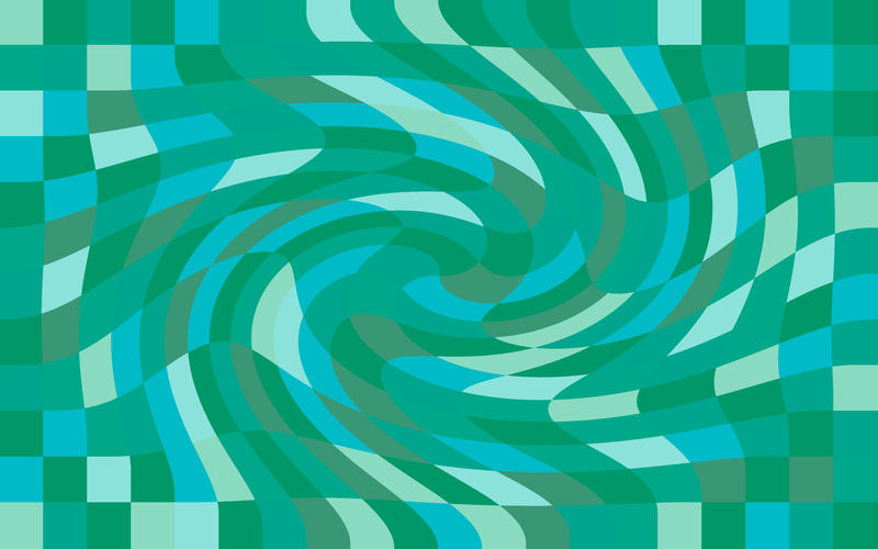 green checked background with a twisting spiral distortion at the centre