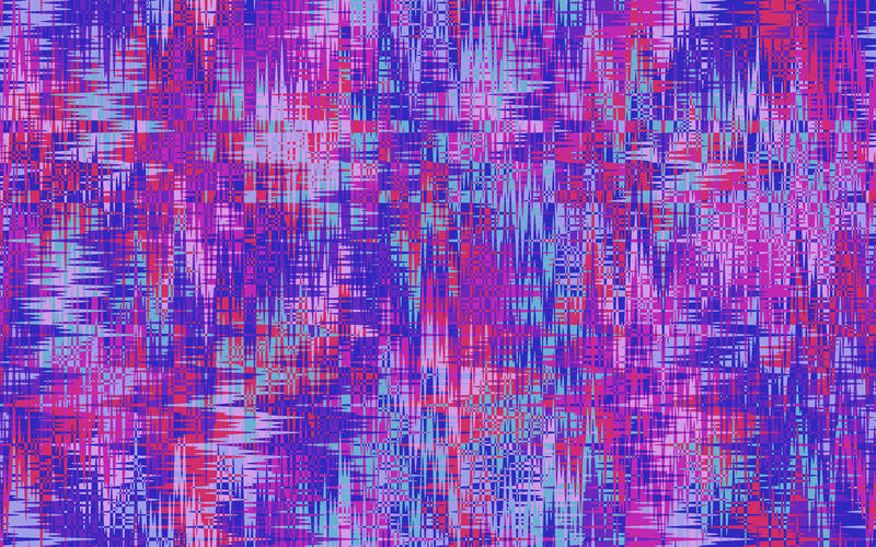 distorted overlapping pink and purple shapes forming an interwoven pattern