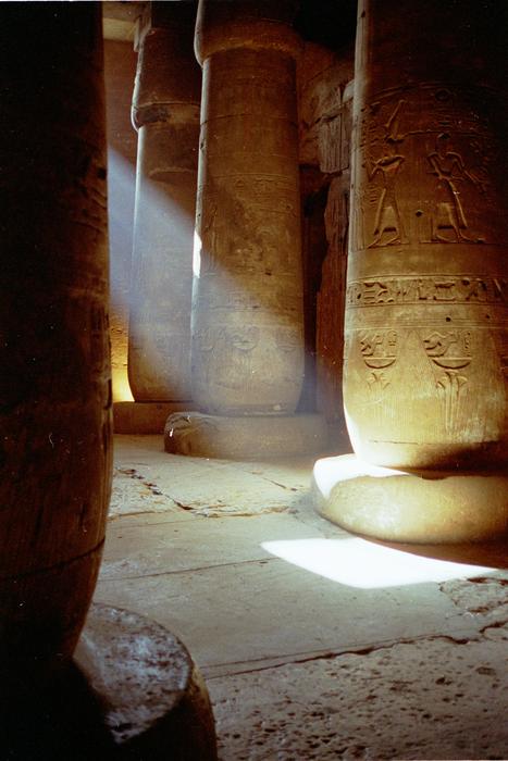 Sunlight on the columns of the temple of Seti I, Abydos, Egypt